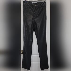 Zara Womens Size 2 Black Faux Leather Slit Hem Slim Fit Pants